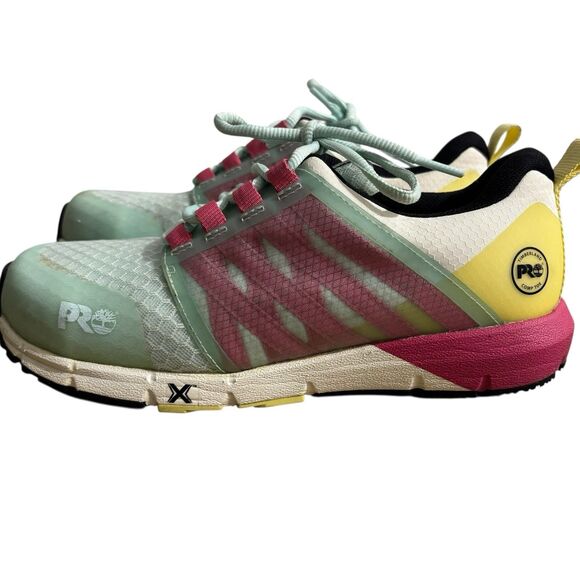 Timberland Shoes Women’s Sz 8M Green Pink Pro Radius Composite Toe Sneakers - Picture 2 of 9